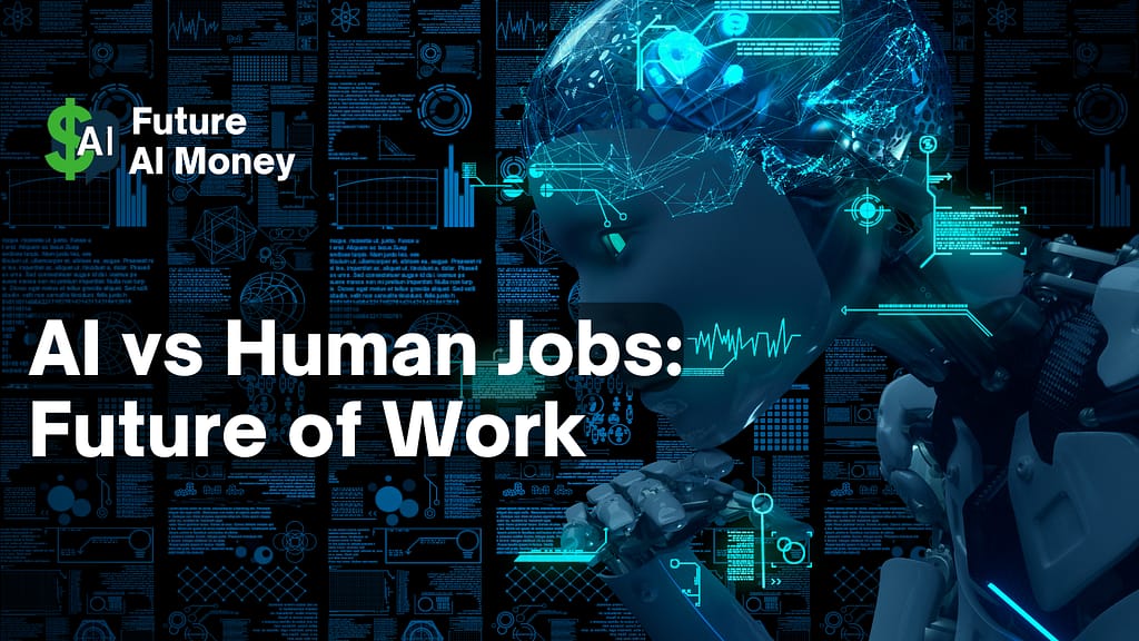 AI vs human jobs concept showing a person holding a sign saying "AI stole my job", representing the impact of artificial intelligence on employment.